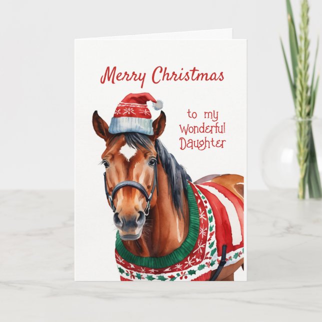 Christmas Fun Daughter loves Horses  Holiday Card (Front)