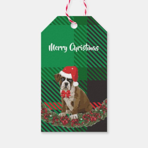 Christmas Fun Dog with Santa Hat Green Gift Tags