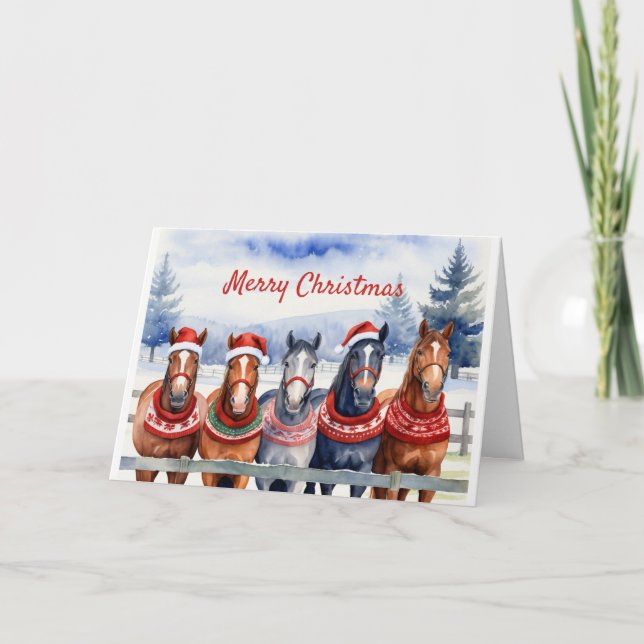 Christmas Fun From All of Us Animal Horse Humor Holiday Card (Front)