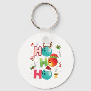 Christmas Fun Ho Ho Ho Bowling Pajama Santa Lover Keychain