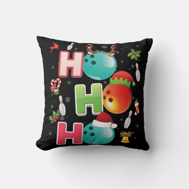 Christmas Fun Ho Ho Ho Bowling Pajama Santa Lover  Throw Pillow (Front)