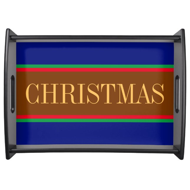 CHRISTMAS Fun Navy Red Green Brown Stripes Serving Tray (Front)