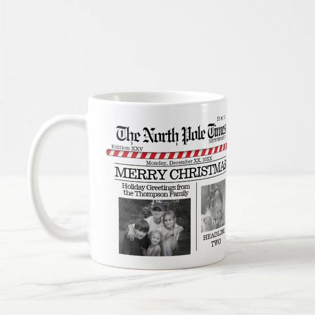 Christmas Fun North Pole Times Whimsical Cute Coffee Mug (Left)