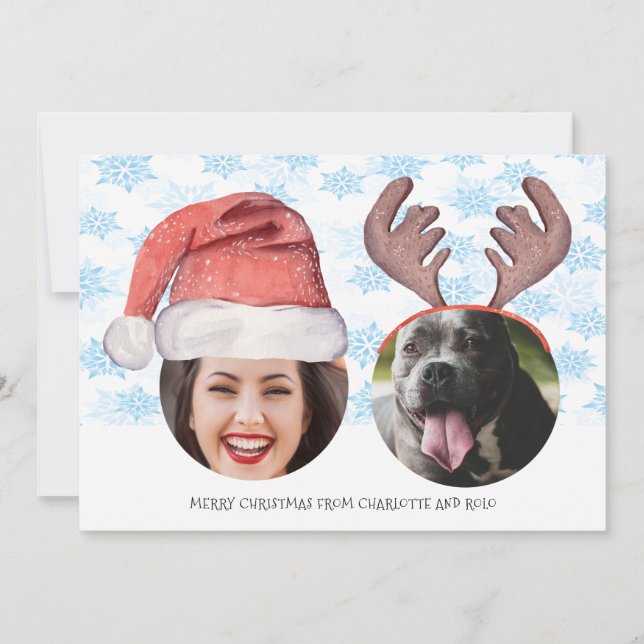 Christmas Fun Photo Santa Reindeer personalized Holiday Card (Front)
