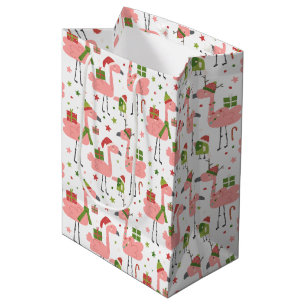Christmas Fun Pink Flamingo Medium Gift Bag
