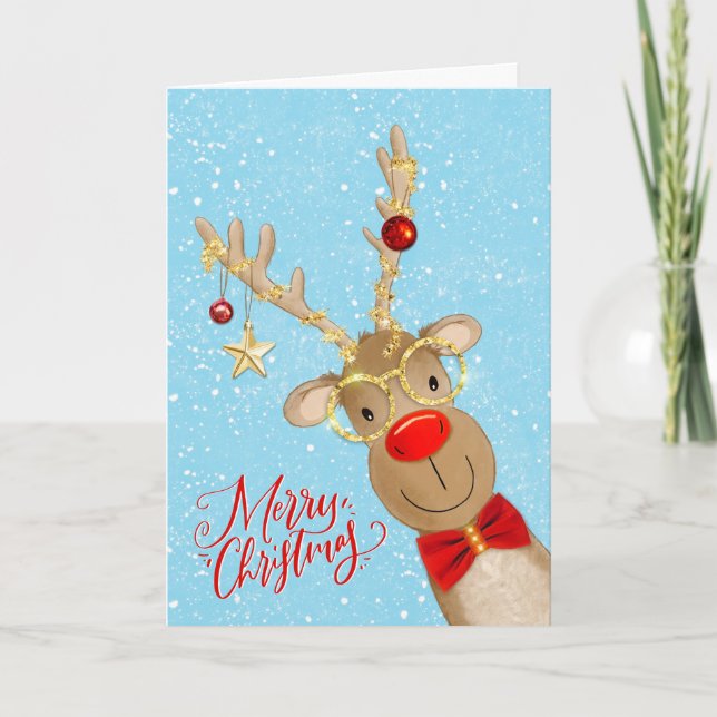 Christmas Fun Red Nosed Reindeer Holiday Card (Front)
