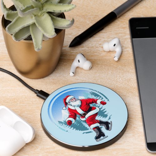 Christmas Fun Santa Claus Gliding on Ice _ Ice Ska Wireless Charger