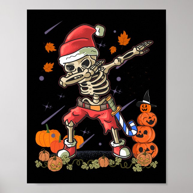 Christmas Fun Santa Skeleton Dabbing Halloween Cos Poster (Front)