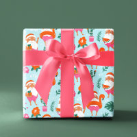 Tropical Christmas Fala Lets Roll Teal Convertible Wrapping Paper