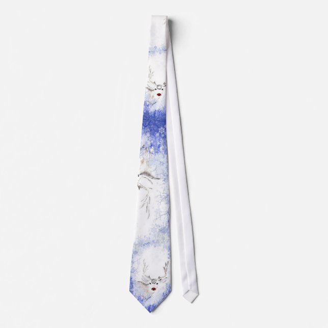 Christmas Fun with Deer Blue Snowflakes Neck Tie (Front)