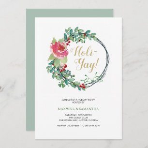 Christmas Function Invitation, Asymmetrical Wreath Invitation