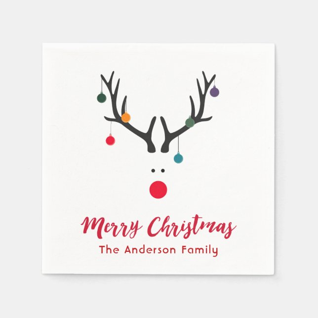 Christmas funny abstract reindeer in white red napkins (Front)