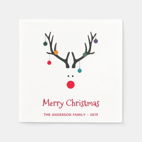 Christmas funny abstract reindeer white red name napkins