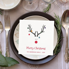 Christmas funny abstract reindeer white red name napkins