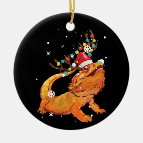 Christmas Funny Bearded Dragon Reindeer  Santas Ceramic Ornament