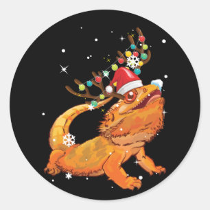 Christmas Funny Bearded Dragon Reindeer Santa's Classic Round Sticker