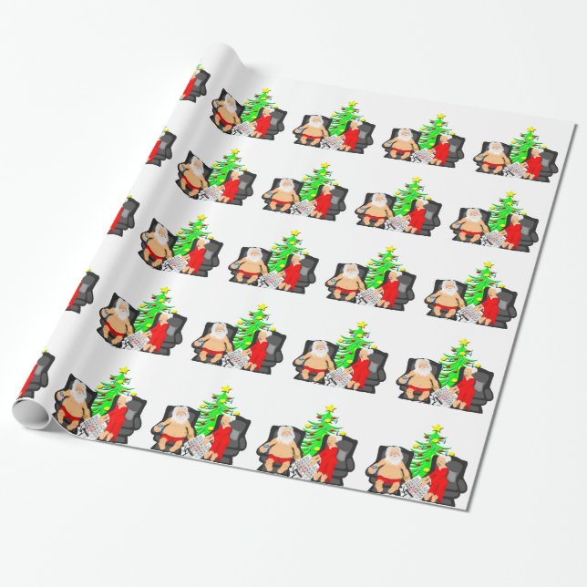 Christmas Funny  Beer Drinking Santa Clause Wrapping Paper (Unrolled)