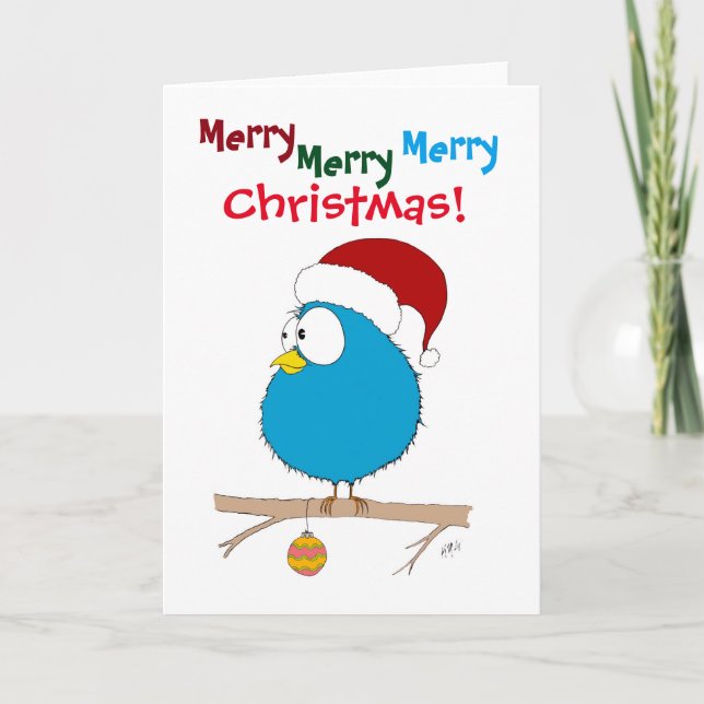 Christmas: Funny Bird (blue) Holiday Card (Front)