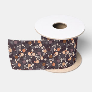 Christmas funny birds, cones, flowers on satin ribbon