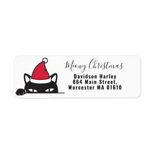 Christmas Funny Black Cat Peeking Return Address Label