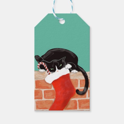 Christmas Funny Cat and Stocking  Gift Tags