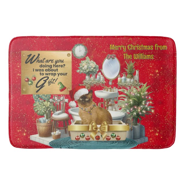 Christmas Funny Cat in Litterbox Bath Mat (Front)
