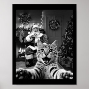 Christmas Funny Cat Selfie With Santa Claus Cute H Poster