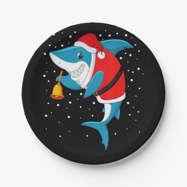 Christmas - Funny Christmas Shark Paper Plates (Front)