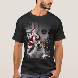 Christmas Funny Corgi Dog Selfie With Santa Claus T-Shirt