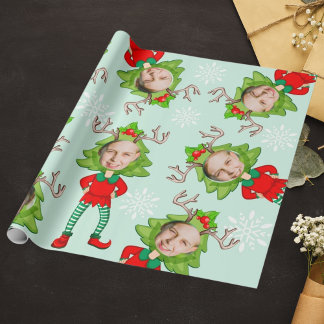 Christmas Funny Custom Face Photo Santa's Elf Gift Wrapping Paper