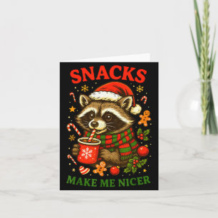 Christmas Funny Cute Feral Raccoon Snacks Make Me Card
