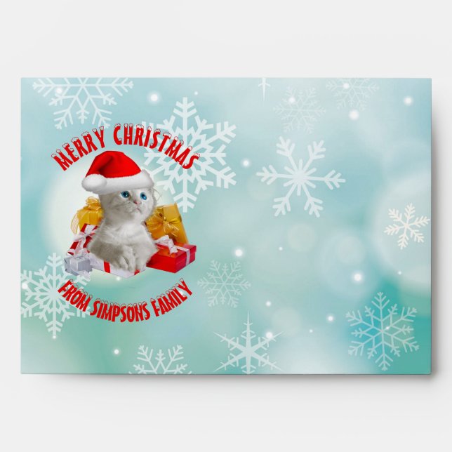 Christmas Funny Cute Kitty Cat With Cool Santa Hat Envelope (Front)