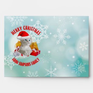 Christmas Funny Cute Kitty Cat With Cool Santa Hat Envelope