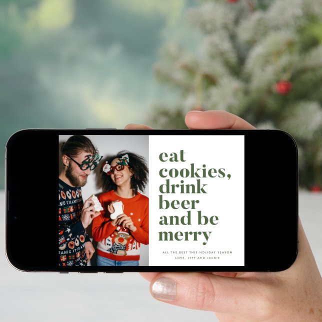 Christmas Funny Drink Beer Be Merry Couple Photo Holiday Card (Front Digital)