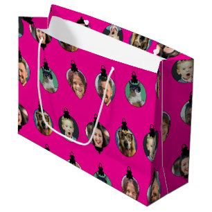 Christmas Funny Family Photo Faces Ornaments Pink Large Gift Bag