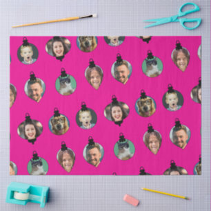 Christmas Funny Family Photo Faces Ornaments Pink Tissue Paper