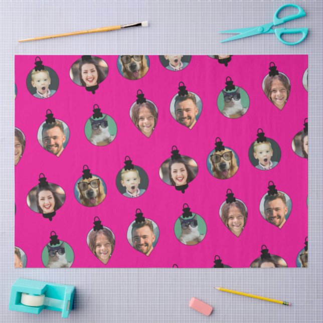 Christmas Funny Family Photo Faces Ornaments Pink  Tissue Paper (Craft)