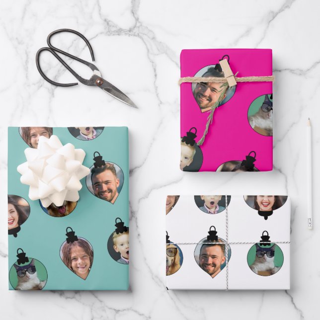 Christmas Funny Family Photo Faces Ornaments  Wrapping Paper Sheets (Front)