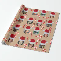 Christmas Santa Hat & Custom Name Pattern Kraft Wrapping Paper Sheets, Zazzle