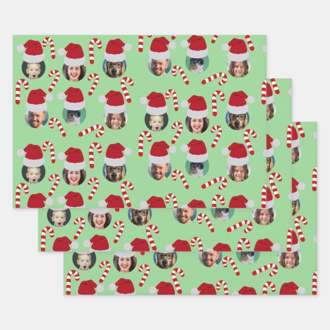 Christmas Funny Family Photo Santa Hats Wrapping Paper Sheets (Set)