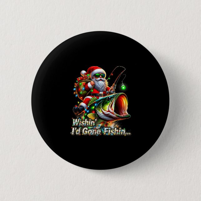 Christmas Funny Fish Santa Fishing Merry Fishmas  Button (Front)