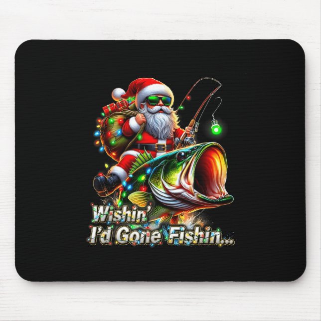 Christmas Funny Fish Santa Fishing Merry Fishmas  Mouse Pad (Front)