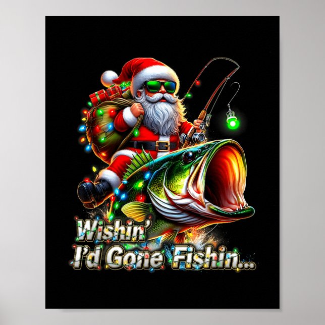 Christmas Funny Fish Santa Fishing Merry Fishmas  Poster (Front)