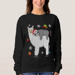 Christmas Funny Fluffy Animal Sloth Riding Llama Sweatshirt