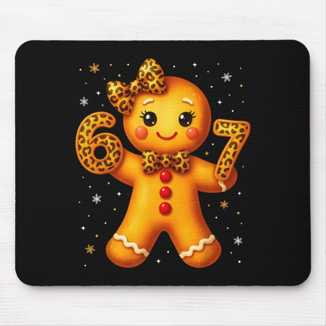 Christmas Funny Gingerbread Six Seven 67 Leopard B Mouse Pad (Front)
