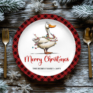 Christmas Funny Goose Cartoon Whimsical Party  Paper Plates