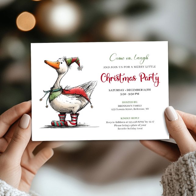 Christmas Funny Goose Cartoon Whimsy Party Invite (Christmas Funny Goose Cartoon Whimsy Party Invite)
