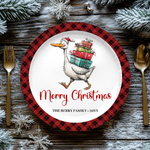 Christmas Funny Goose Minimalist Whimsy Paper  Plates