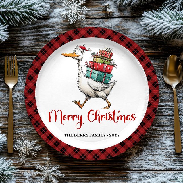 Christmas Funny Goose Minimalist Whimsy Paper  Plates (Christmas Funny Goose Minimalist Whimsy Paper Plates)