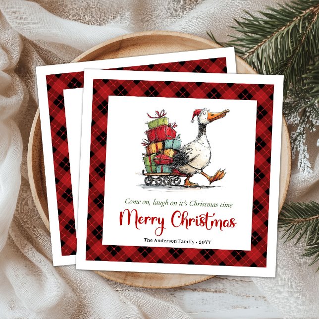 Christmas Funny Goose Whimsical Minimal Napkins (Christmas Funny Goose Whimsical Minimal Napkins)